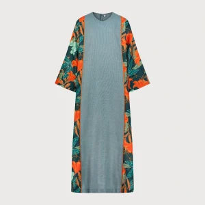 جلابية من اللينن بقصة الميزع مع تطريز يدوي "أزرق مزركش"